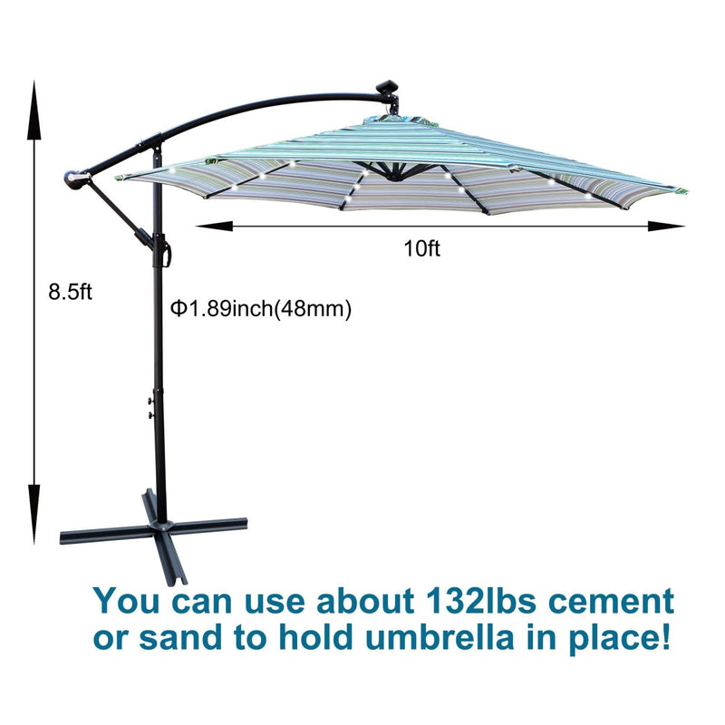 10 ft Outdoor Patio Umbrella Solar Powered LED Lighted Sun Shade Market Waterproof 8 Ribs Umbrella with Crank and Cross Base for Garden Deck Backyard Pool Shade Outside Deck Swimming Pool Atlantic Fine Furniture Inc