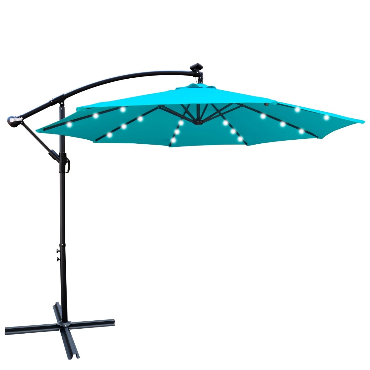 10 ft Outdoor Patio Umbrella Solar Powered LED Lighted Sun Shade Market Waterproof 8 Ribs Umbrella with Crank and Cross Base for Garden Deck Backyard Pool Shade Outside Deck Swimming Pool Atlantic Fine Furniture Inc