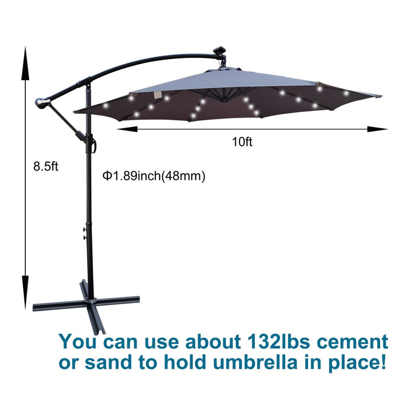10 ft Outdoor Patio Umbrella Solar Powered LED Lighted Sun Shade Market Waterproof 8 Ribs Umbrella with Crank and Cross Base for Garden Deck Backyard Pool Shade Outside Deck Swimming Pool Atlantic Fine Furniture Inc