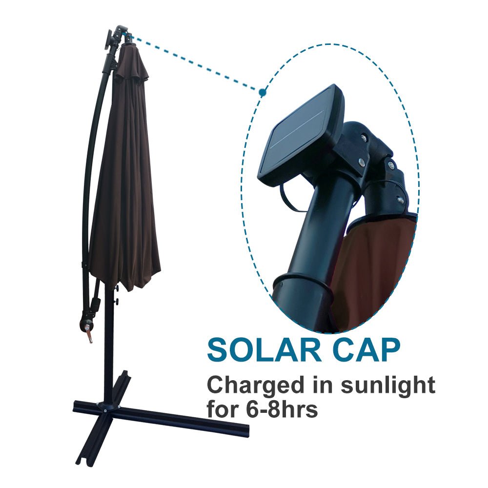 10 ft Outdoor Patio Umbrella Solar Powered LED Lighted Sun Shade Market Waterproof 8 Ribs Umbrella with Crank and Cross Base for Garden Deck Backyard Pool Shade Outside Deck Swimming Pool Atlantic Fine Furniture Inc