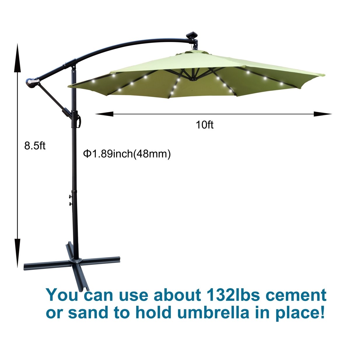 10 ft Outdoor Patio Umbrella Solar Powered LED Lighted Sun Shade Market Waterproof 8 Ribs Umbrella with Crank and Cross Base for Garden Deck Backyard Pool Shade Outside Deck Swimming Pool Atlantic Fine Furniture Inc