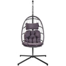 In door  outdoor patio Wicker Hanging Chair Swing Chair Patio Egg Chair UV Resistant Dark grey cushion Aluminum frame - Atlantic Fine Furniture Inc