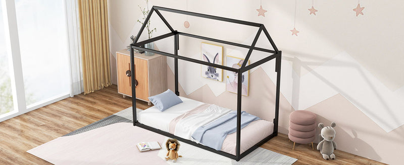 Twin Metal House Shape Platform Bed - Black