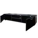 Black TV Stand for 70 Inch TV Stands, Media Console Entertainment Center Television Table, 2 Storage Cabinet with Open Shelves for Living Room Bedroom - Atlantic Fine Furniture Inc