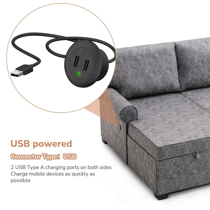 108.75" Sectional U-Shaped Sofa with 2 USB Chargers,2-seat Sofa Bed With Double Storage Chaise longue,Sleeper Independent Used as Coffee Table,Seating Capacity 6 - Atlantic Fine Furniture Inc