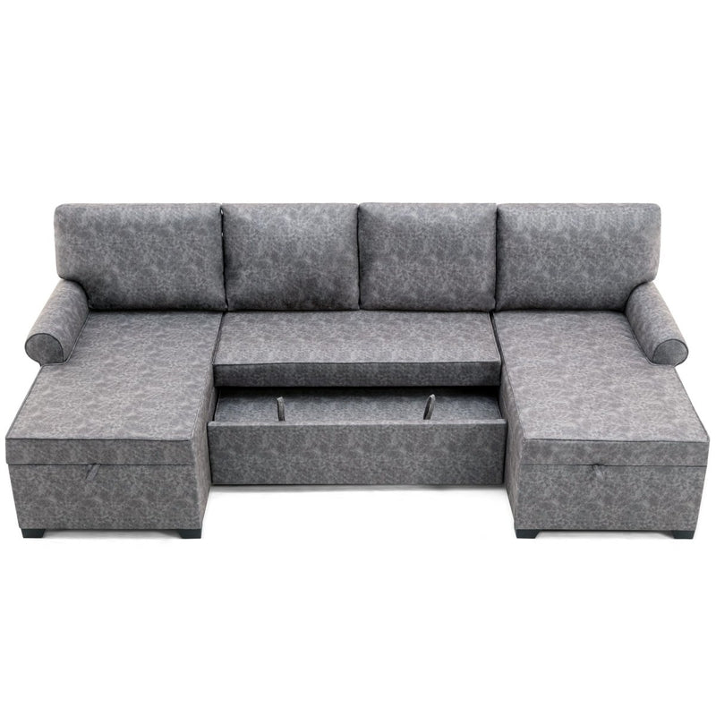 108.75" Sectional U-Shaped Sofa with 2 USB Chargers,2-seat Sofa Bed With Double Storage Chaise longue,Sleeper Independent Used as Coffee Table,Seating Capacity 6 - Atlantic Fine Furniture Inc