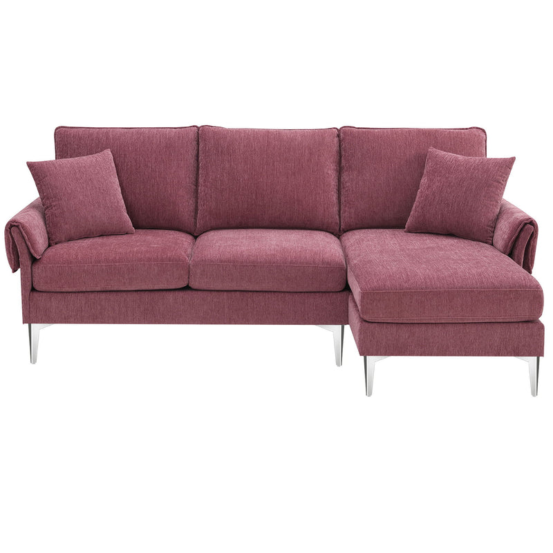 84" Convertible Sectional Sofa, Modern Chenille L-Shaped Sofa Couch With Reversible Chaise Lounge, Fit For Living Room, Apartment (2 Pillows) - Pink