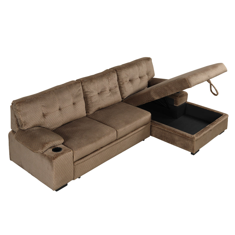 Orisfur. Modern Padded Upholstered  Sofa Bed Sleeper Sectional Sofa with Storage Chaise and Cup Holder for Living Room Furniture Set
