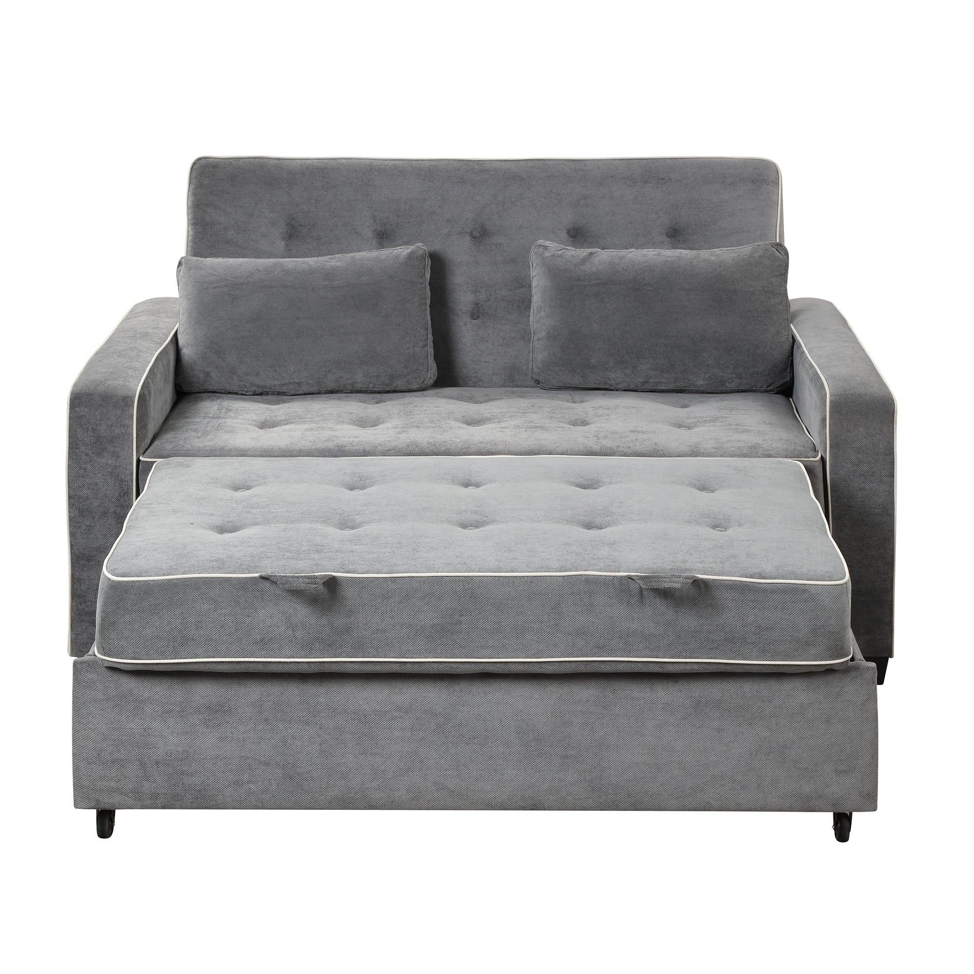 Linen Upholstered Sleeper Bed , Pull Out Sofa Bed Couch attached two throw pillows,Dual USB Charging Port and Adjustable Backrest for Living Room Space,Gray - Atlantic Fine Furniture Inc