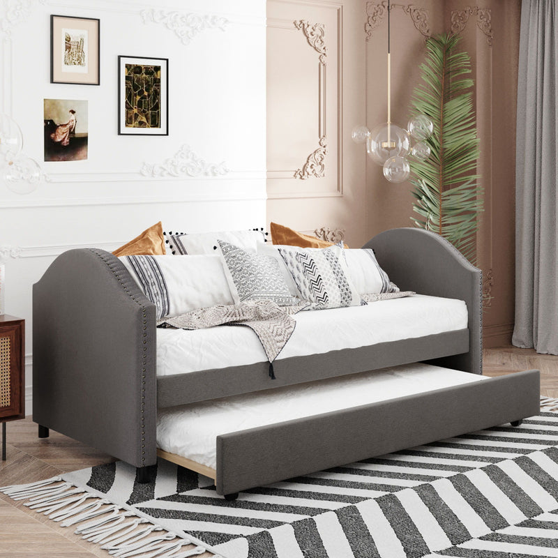 Upholstered Daybed With Size Trundle - Gray