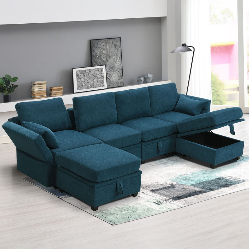 109*54.7" Chenille Modular Sectional Sofa, U Shaped Couch With Adjustable Armrests And Backrests, 6 Seat Reversible Sofa Bed With Storage Seats For Living Room, Apartment, 2 Colors