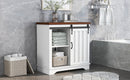 Bathroom Storage Cabinet, Freestanding Accent Cabinet, Sliding Barn Door, Thick Top, Adjustable Shelf, White and Brown - Atlantic Fine Furniture Inc