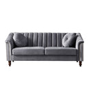 MH Modern Velvet Upholstered Sofa Couch, 3 Seat Tufted Back with Nail Arms, Solid wood Legs, Sleeper Sofa for Living Room, Compact Living Space, Apartment, Bonus Room, Grey - Atlantic Fine Furniture Inc