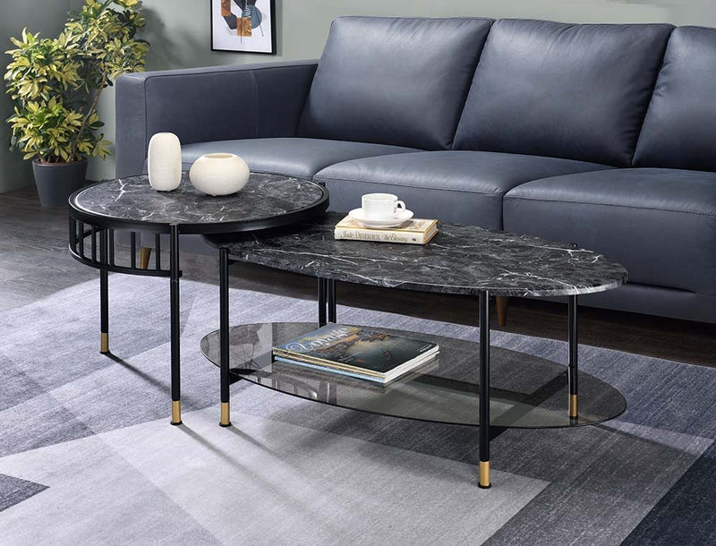 Silas - Coffee Table - Faux Marble Top & Black Finish - Atlantic Fine Furniture Inc