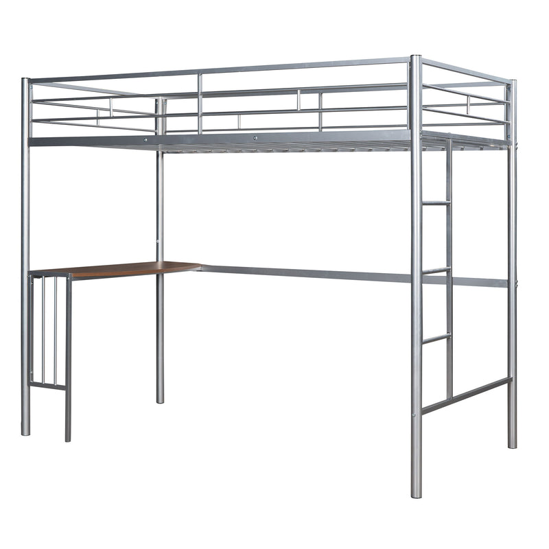 Twin Metal Bunk Bed With Desk, Ladder And Guardrails, Loft Bed For Bedroom, Silver