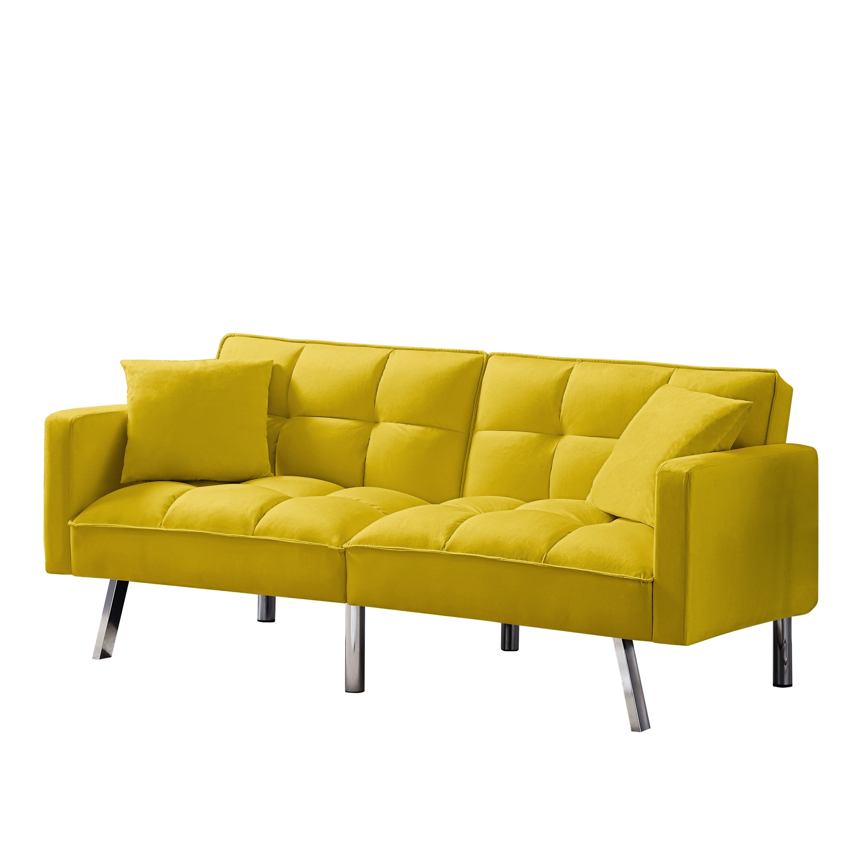FUTON SOFA SLEEPER YELLOW VELVET WITH 2 PILLOWS - Atlantic Fine Furniture Inc