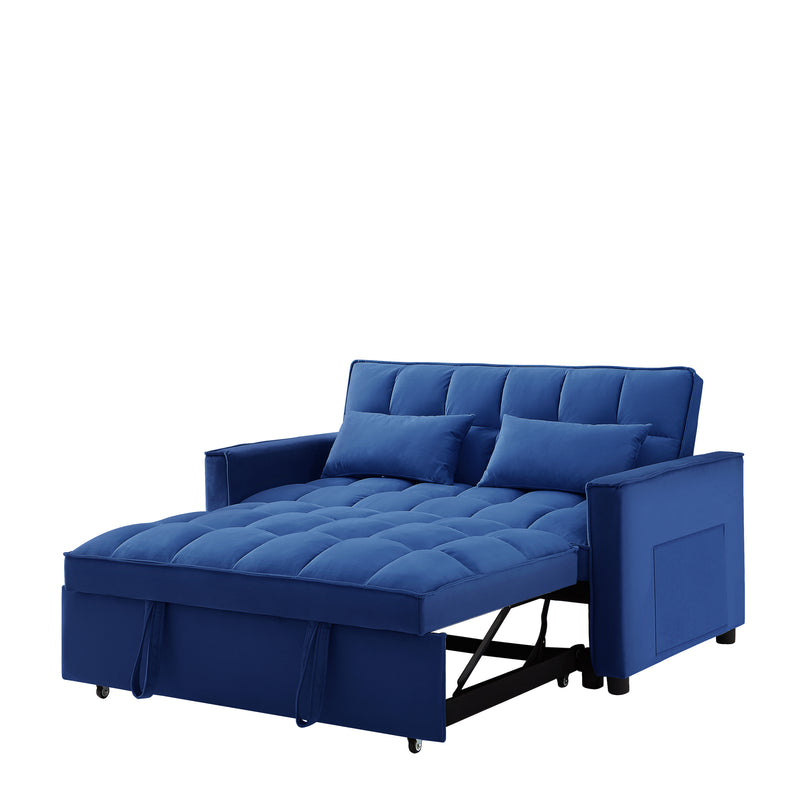 Modern Velvet Convertible Loveseat Sleeper Sofa Couch with Adjustable Backrest, 2 Seater Sofa With Pull-Out Bed with 2 Lumbar Pillows For Small Living Room & Apartment