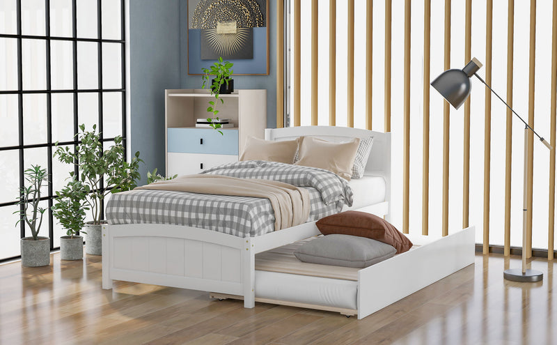Twin Size Platform Bed With Trundle - White