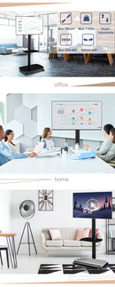 Height and Angle Adjustable Multi-Function Tempered Glass Metal Frame Floor With Lockable Wheels Mobile TV Stand, LCD/Plasma TV bracket  2 Tier Tempered Glass Shelves For Multiple Media Devices - Atlantic Fine Furniture Inc