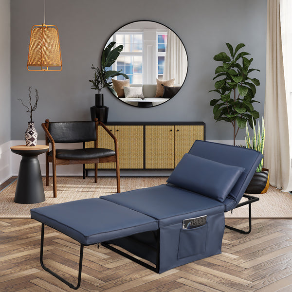 Sofa Bed 4 in 1 Ottoman Sleeper Bed Convertible Chair Bed with Adjustable Back Breathable Sleeper Guest Bed for Small Room, Blue - Atlantic Fine Furniture Inc