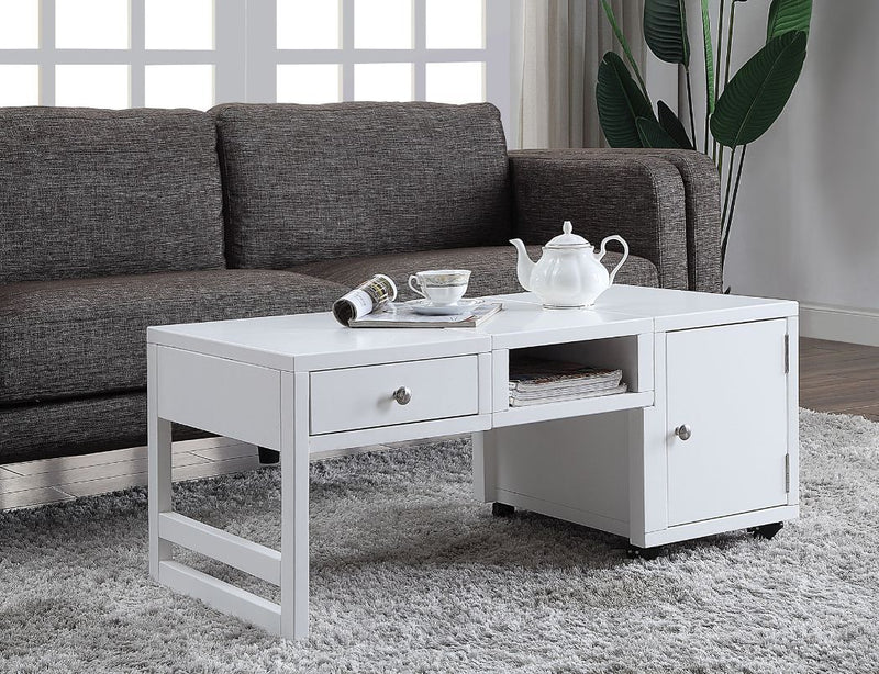 Maximize your living space with the attractive Machiko Coffee Table. Designed for with both function and style, this rectangular occasional table features a rich finish with metal legs and caster wheels.