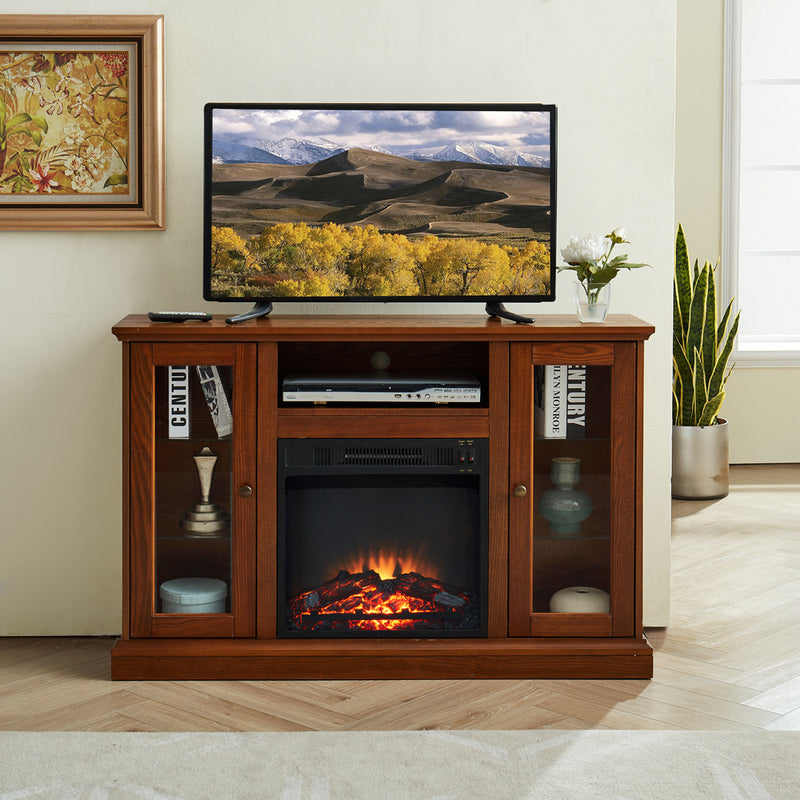 Modern Electric Fireplace TV Stand Fit up to 55" Flat Screen TV  Adjustable Tempered Glass Shelves , Espresso