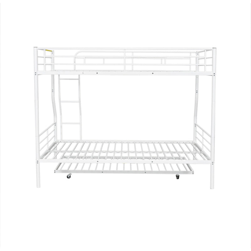 Full XL Over Queen Metal Bunk Bed With Trundle, White