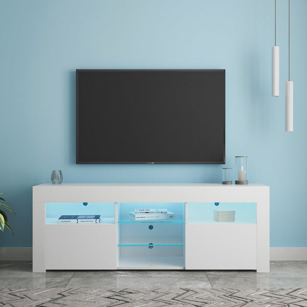 145 Modern 57" TV Stand Matte Body High Gloss Fronts with 16 Color LEDs - Atlantic Fine Furniture Inc