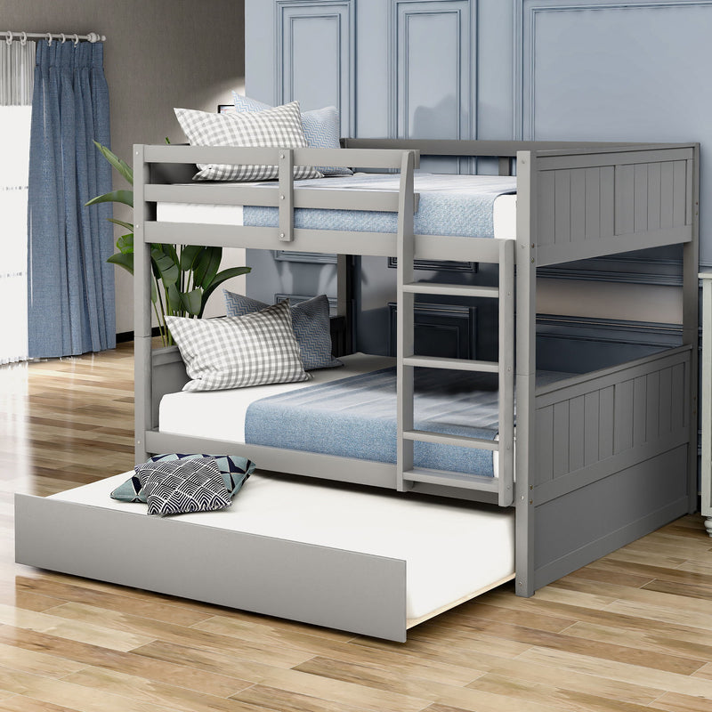 Full Over Full Bunk Bed With Twin Size Trundle - Gray