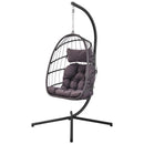 In door  outdoor patio Wicker Hanging Chair Swing Chair Patio Egg Chair UV Resistant Dark grey cushion Aluminum frame - Atlantic Fine Furniture Inc