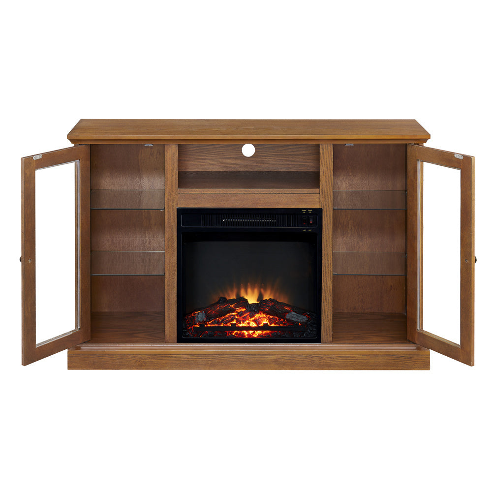 Modern Electric Fireplace TV Stand Fit up to 55" Flat Screen TV  Adjustable Tempered Glass Shelves , Espresso - Atlantic Fine Furniture Inc