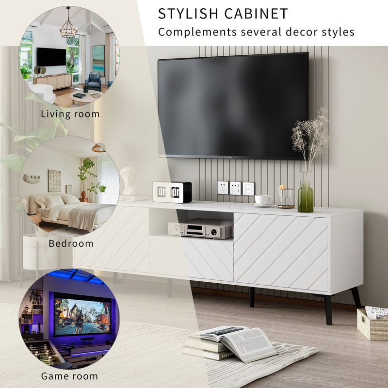 U-Can Modern TV Stand For 70 Inch Tv, Entertainment Center With Adjustable Shelves, 1 Drawer And Open Shelf, TV Console Table, Media Console, Metal Feet, For Living Room