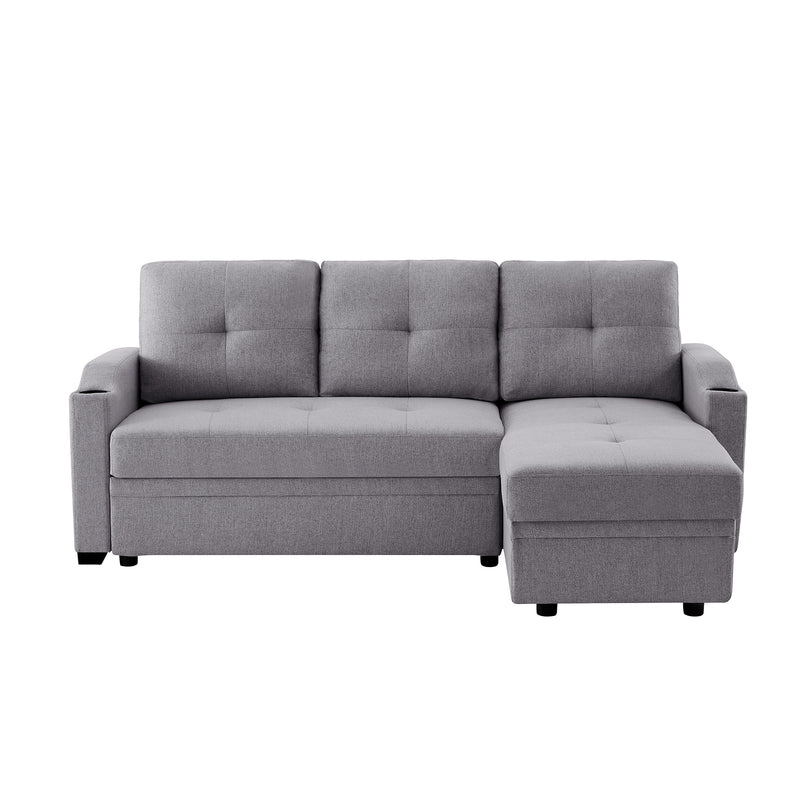 Orisfur. 81" Sleeper Sofa Bed Reversible Sectional Couch with Storage Chaise and Two Cup Holders for Living Room Furniture Set