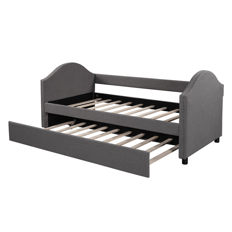 Upholstered Daybed With Size Trundle - Gray