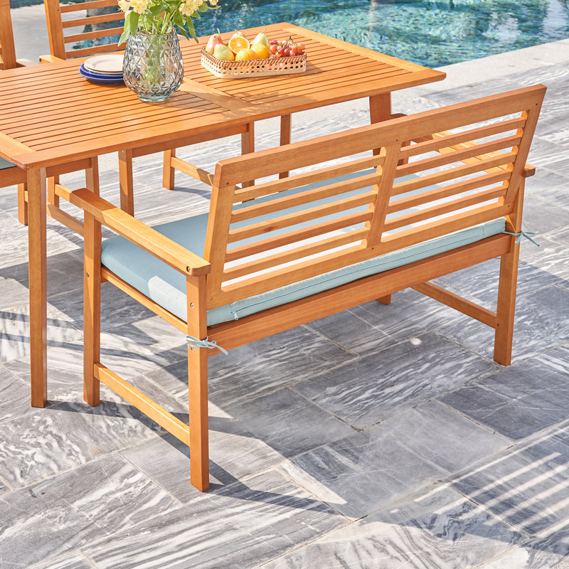 Waimea Honey 4-Piece Slatted Eucalyptus Wood Patio Dining Set with Bench and Cushion