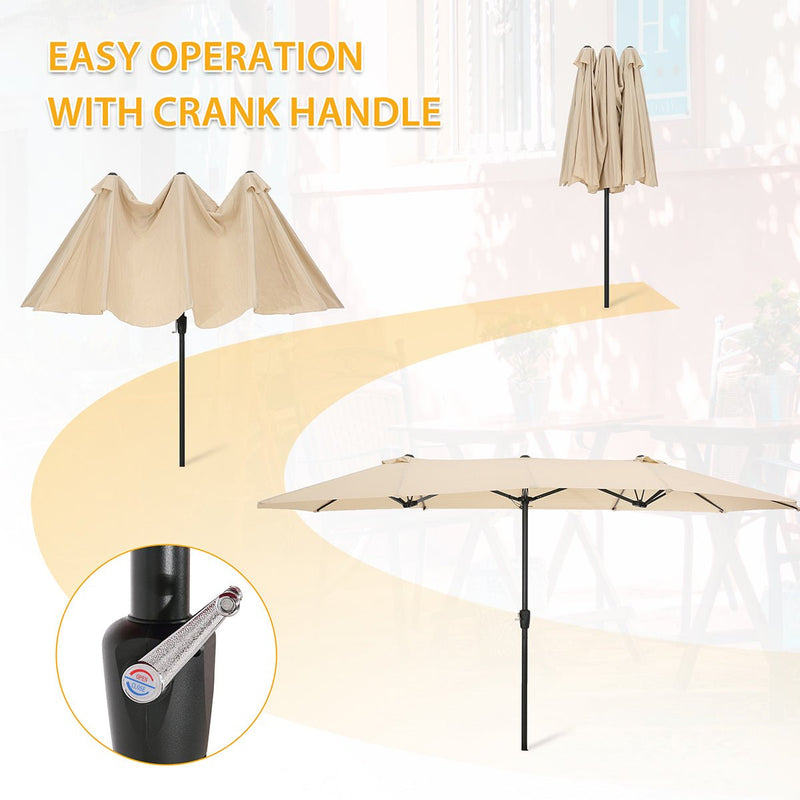 15x9ft Large Double-Sided Rectangular Outdoor Twin Patio Market Umbrella w/Crank-tan - Atlantic Fine Furniture Inc
