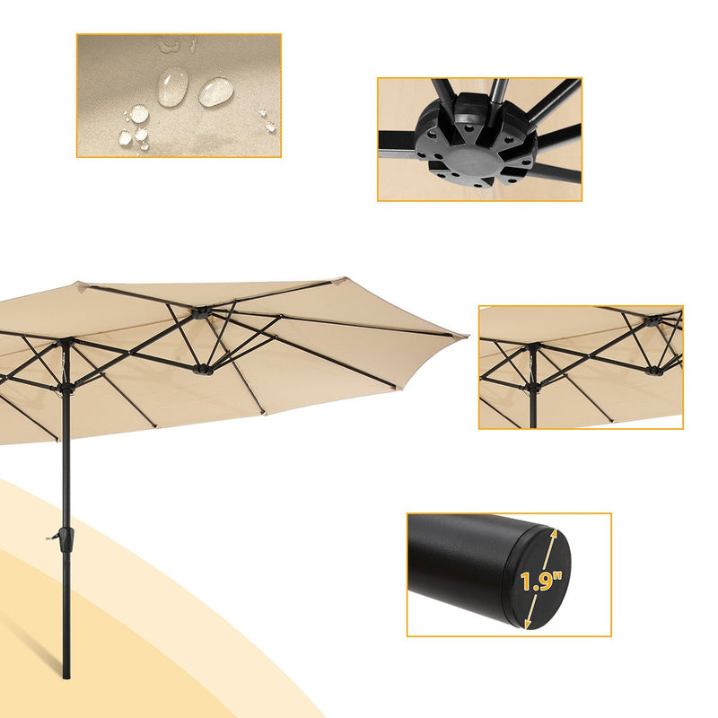 15x9ft Large Double-Sided Rectangular Outdoor Twin Patio Market Umbrella w/Crank-tan - Atlantic Fine Furniture Inc