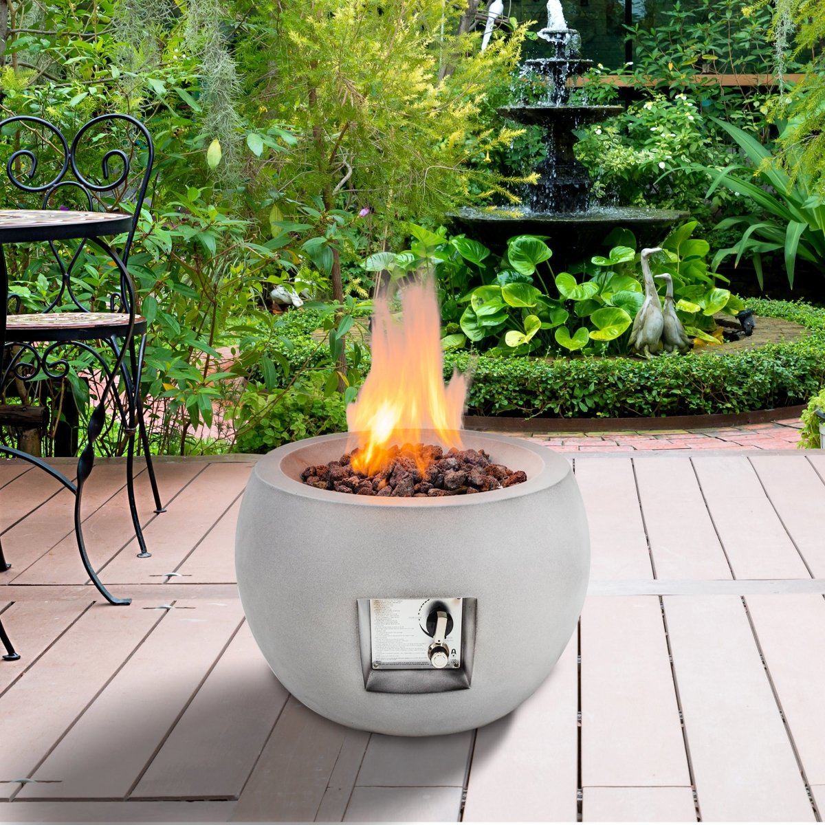 16" Modern Grey Round Propane Gas Fire Pits for Outdoor - Atlantic Fine Furniture Inc