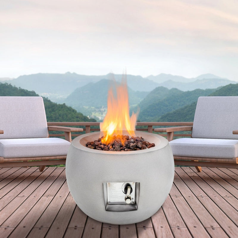 16" Modern Grey Round Propane Gas Fire Pits for Outdoor - Atlantic Fine Furniture Inc