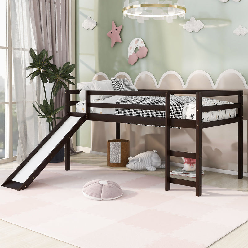 Loft Bed With Slide, Multifunctional Design, Twin (Espresso)