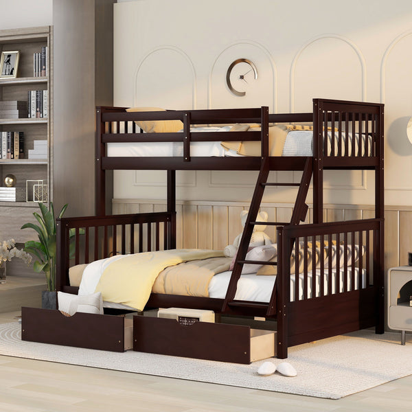 Twin-Over-Full Bunk Bed With Ladders And Two Storage Drawers (Espresso)