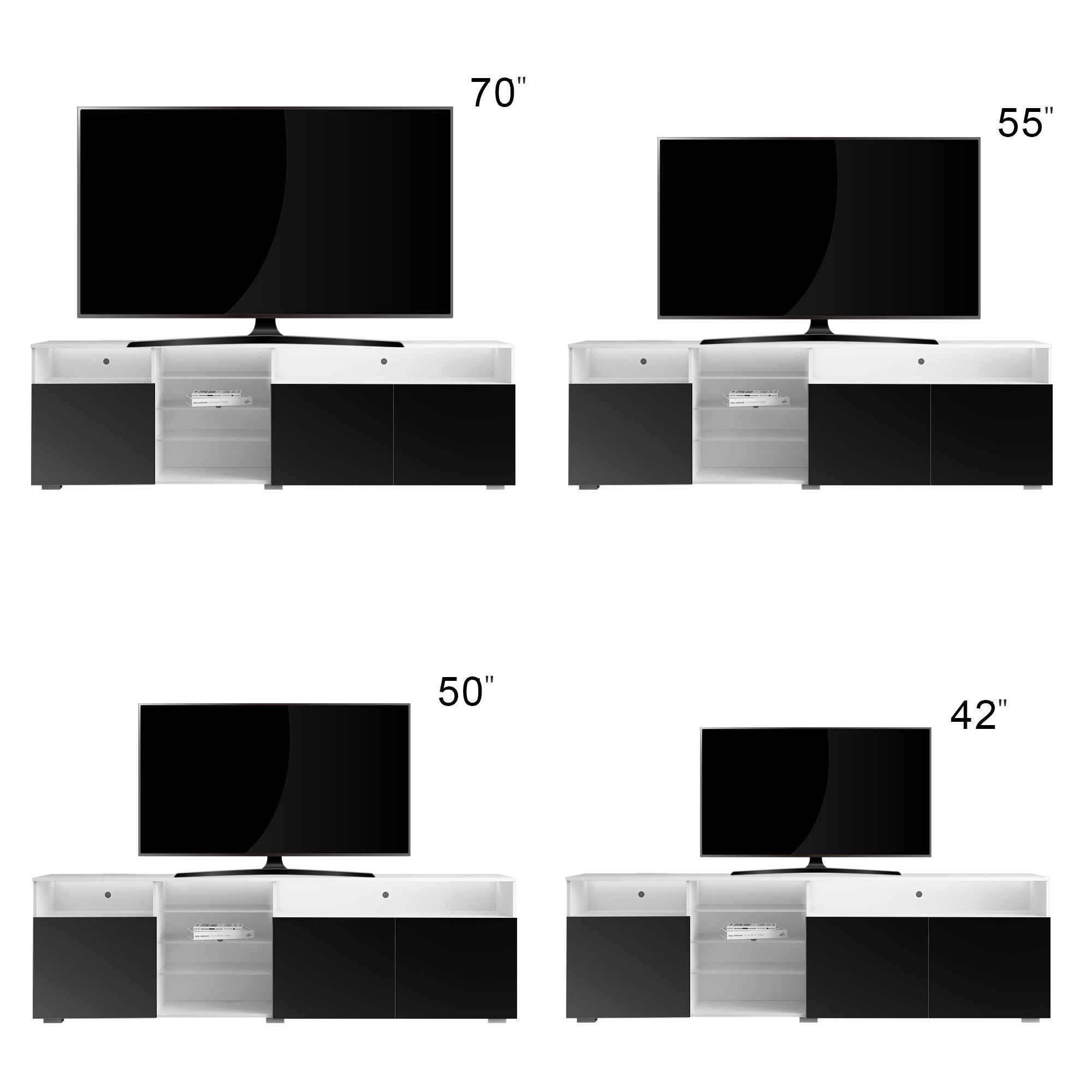 TV Stand High Gloss Doors Modern TV Stand LED(White/Black) - Atlantic Fine Furniture Inc