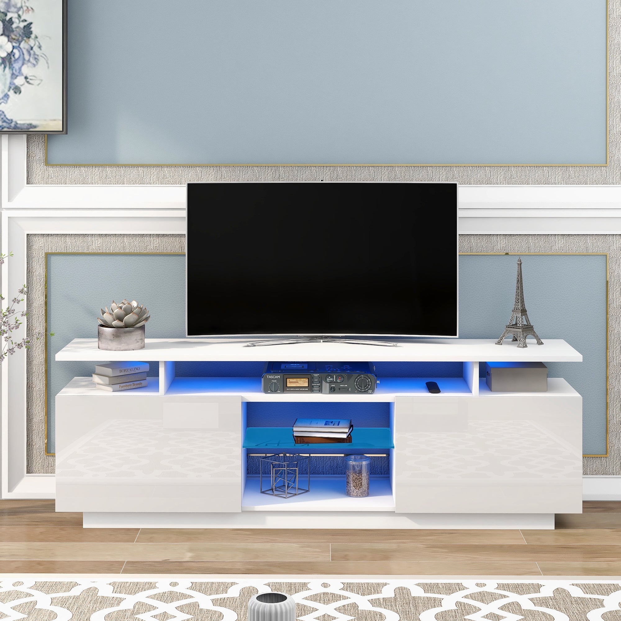 ON-TREND Modern TV Stand for TVs up to 65inches with LED lights, 16 Colors, for Livingroom, Bedroom, White  (OLD SKU: WF280706AAK) - Atlantic Fine Furniture Inc