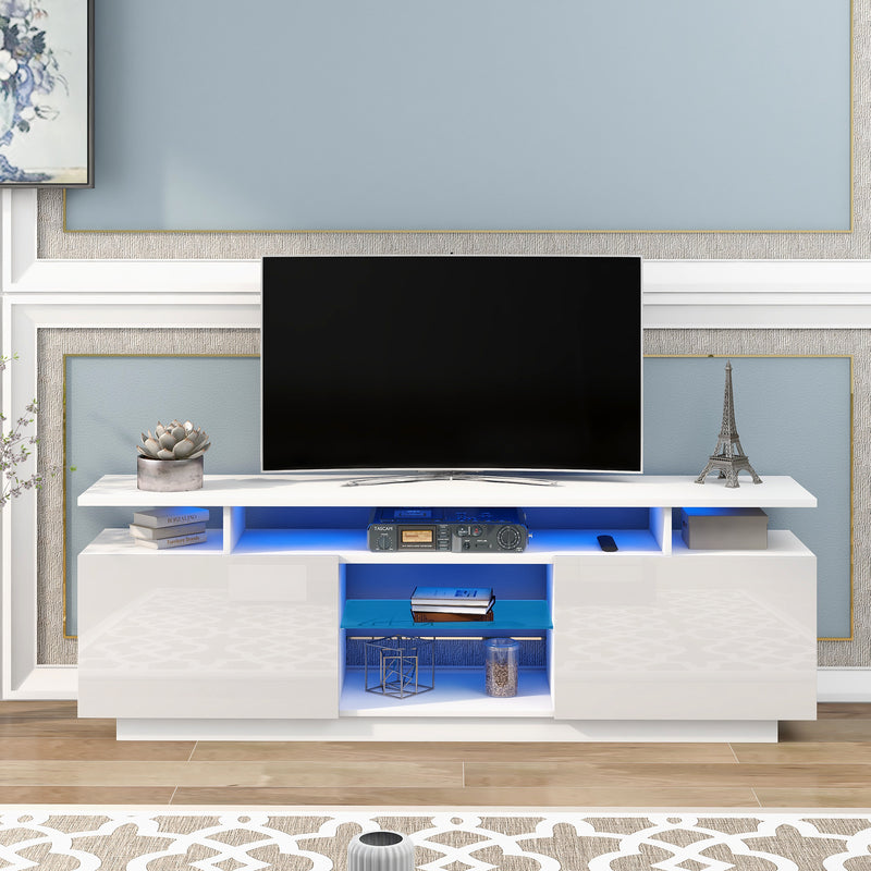 ON-TREND Modern TV Stand for TVs up to 65inches with LED lights, 16 Colors, for Livingroom, Bedroom, White  (OLD SKU: WF280706AAK)