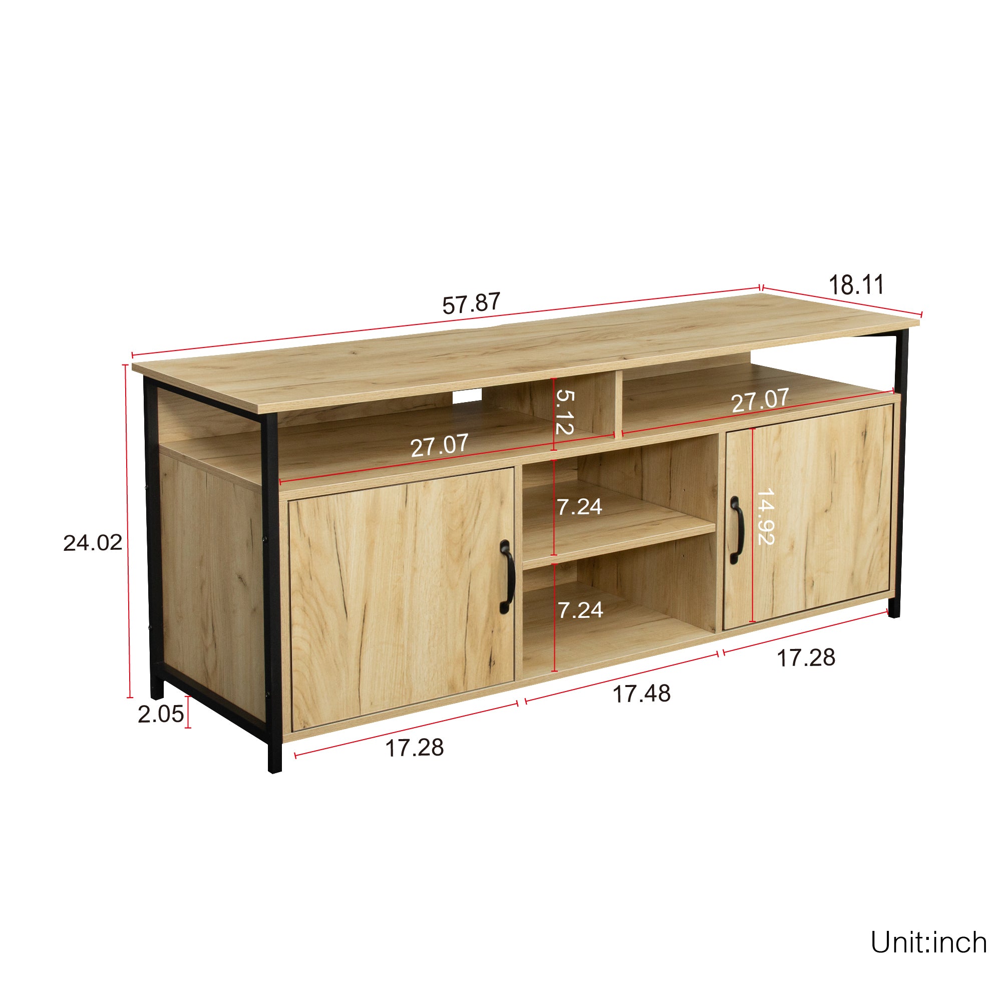 TV Stand ,Modern Wood Universal Media Console with Metal Legs, Home Living Room Furniture Entertainment Center,oak - Atlantic Fine Furniture Inc