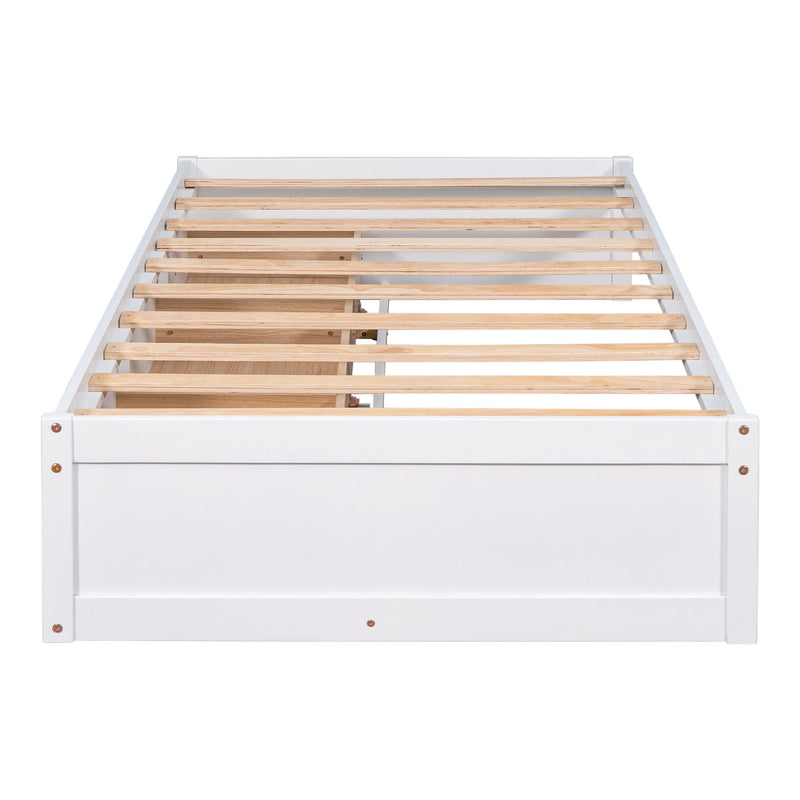 Twin Size Platform Storage Bed With 3 Drawers, White