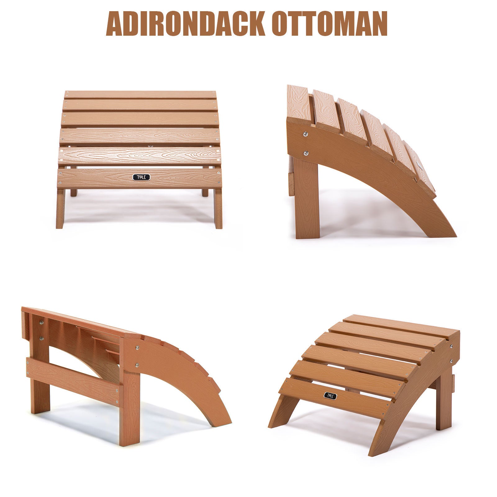 TALE Adirondack Ottoman Footstool All-Weather and Fade-Resistant Plastic Wood for Lawn Outdoor Patio Deck Garden Porch Lawn Furniture Brown - Atlantic Fine Furniture Inc