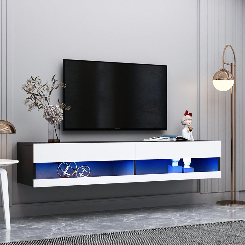 180 Wall Mounted Floating 80" TV Stand with 20 Color LEDs - Atlantic Fine Furniture Inc