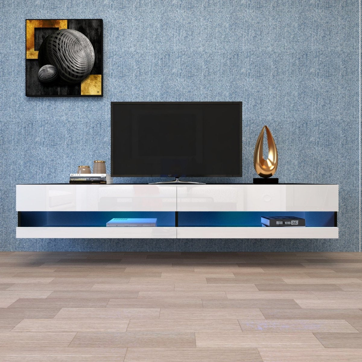 180 Wall Mounted Floating 80" TV Stand with 20 Color LEDs - Atlantic Fine Furniture Inc