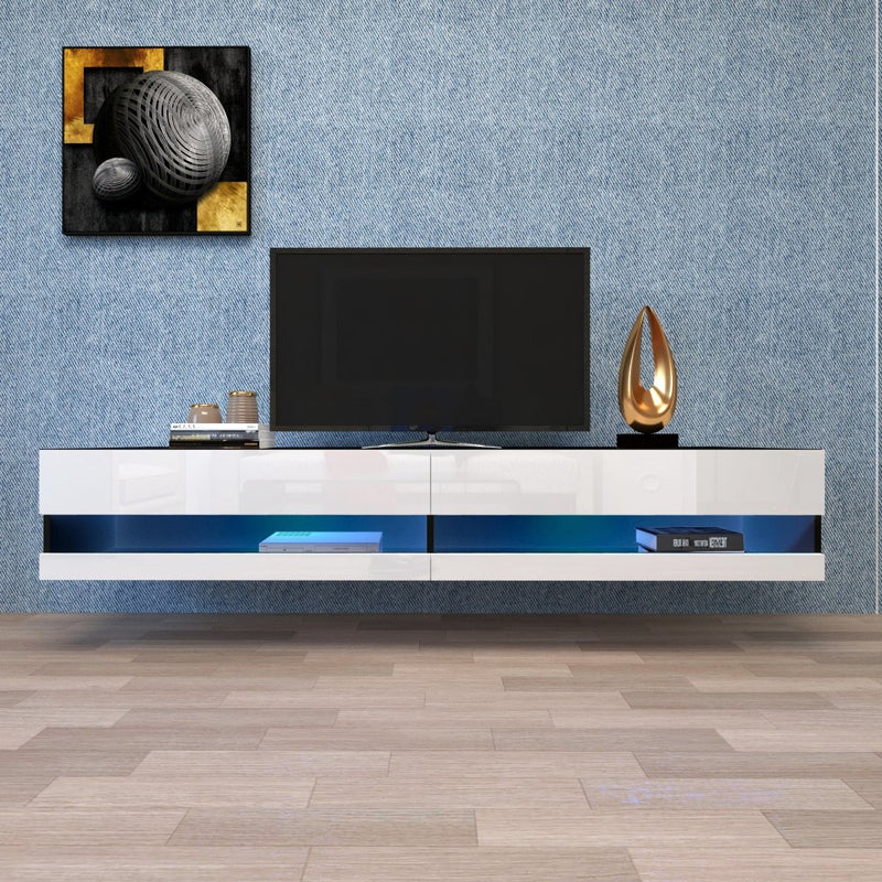 180 Wall Mounted Floating 80" TV Stand with 20 Color LEDs - Atlantic Fine Furniture Inc